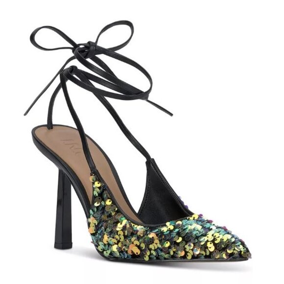 INC International Concepts Shoes - INC International Concepts Sandaze Ankle-Tie Pointed Pumps Gold Sequins 8M NWB